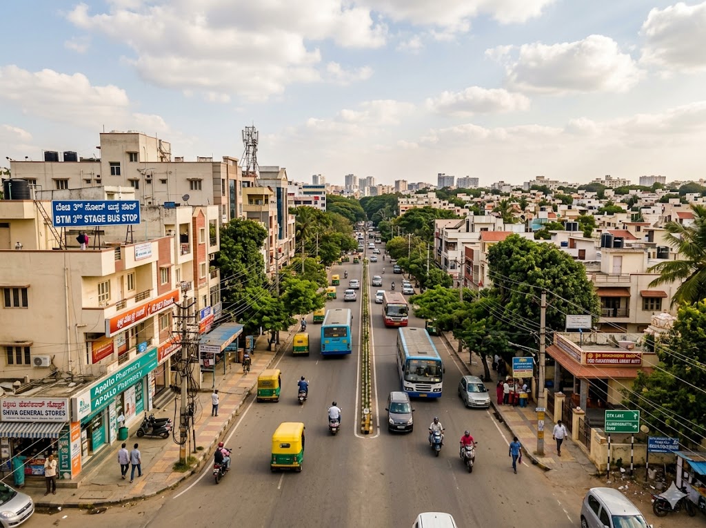 BTM 3rd Stage – A well-developed residential and commercial locality in South Bengaluru, known for its excellent connectivity, educational institutions, IT professionals, and vibrant neighborhood amenities.