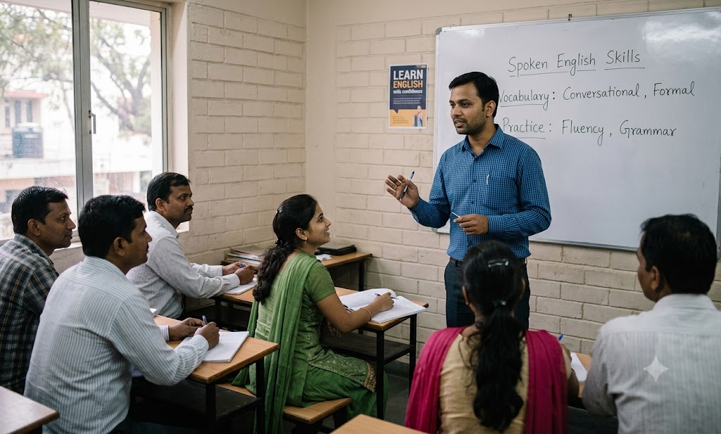 Students delivering keynote speeches during Advanced English classes in BTM layout at Spoken English BTM